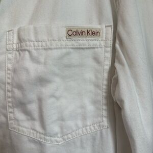 Calvin Klein Mens Denim Button Down Shirt Chalk White - Size M